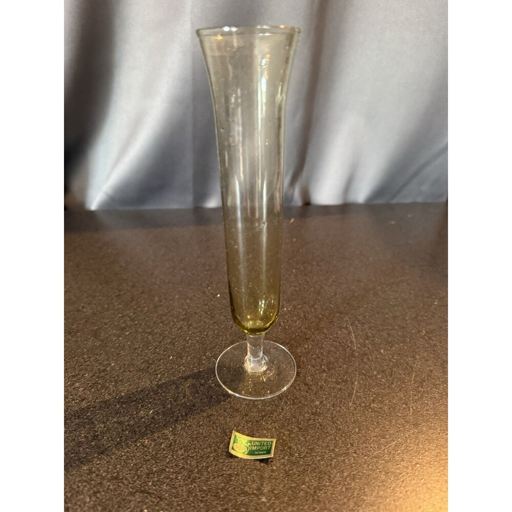 Vintage Yellow Glass Bud Vase Pedestal Base 8in Glam Retro Mid- Century Classic